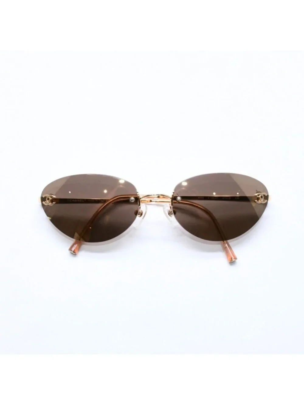 Chanel Rimless Sunglasses Eyewear CC Logo Gold